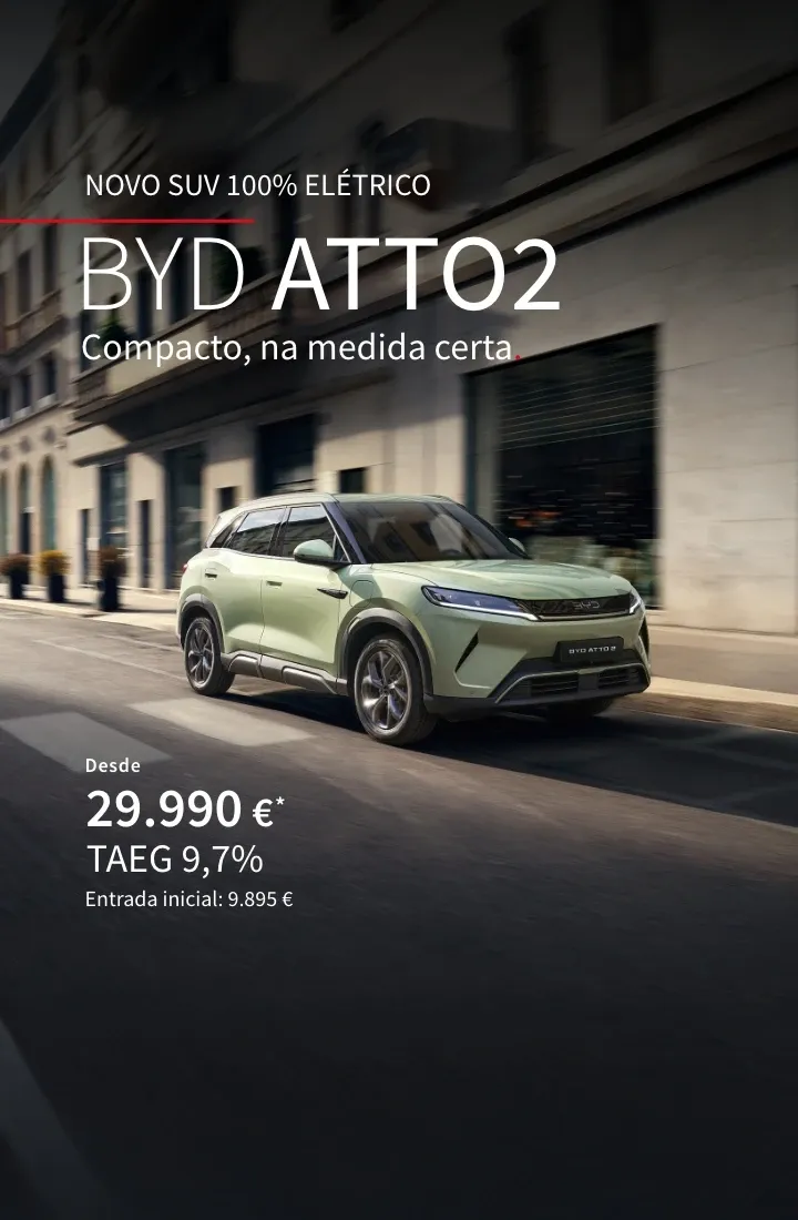 NOVO SUV 100% ELÉTRICO | BYD ATTO 2 | Compacto, na medida certa | Desde 29.990€ TAEG 9,7% Entrada inicial: 9.895€ | BYD ATTO 2 a circular na cidade